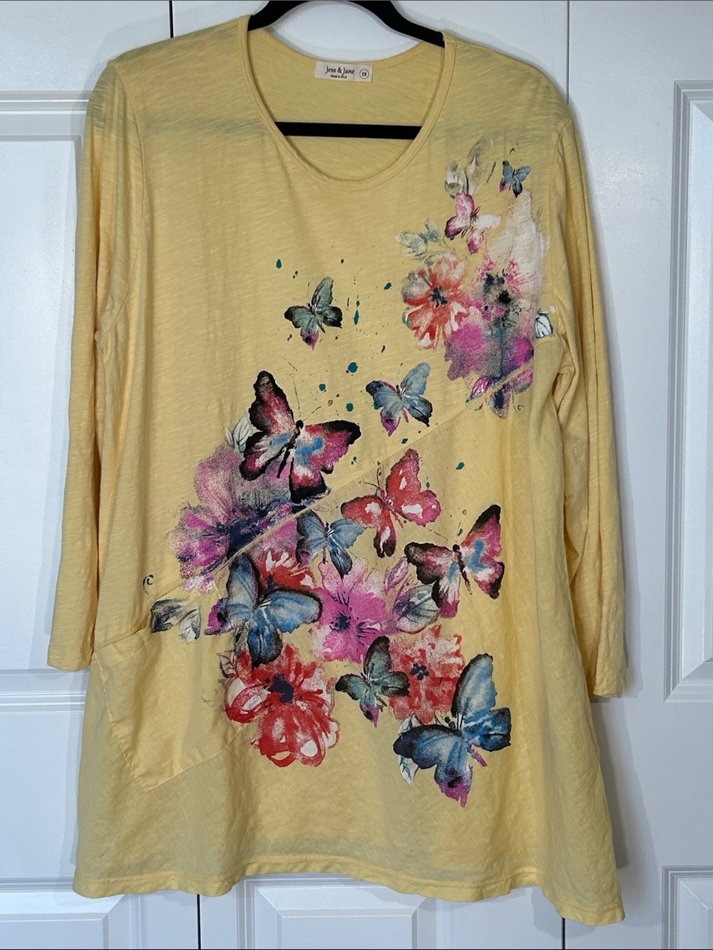 Jess & Jane Yellow Butterfly & Floral Long-Sleeve Tunic